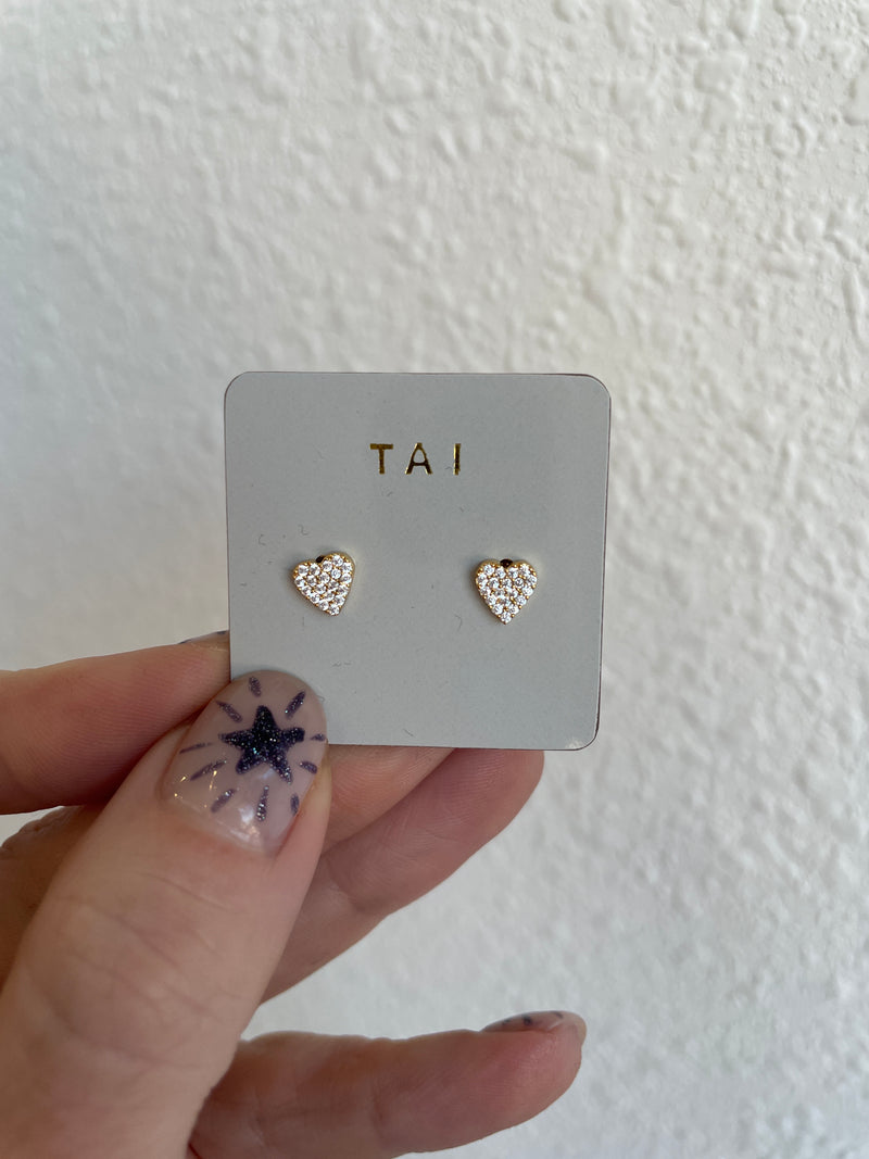 CZ Heart Stud Earrings