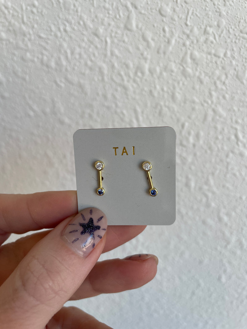 Clear/Indigo CZ Stick Earrings